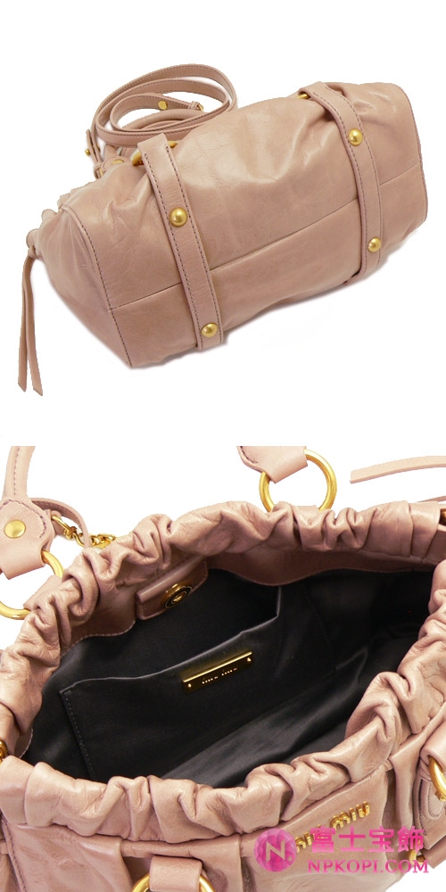 MIUMIU ミュウミュウ ショルダーバッグ レディース 2WAY ギャザー レザー ピンクベージュ RN0647 VIT.LUX CIPRIA